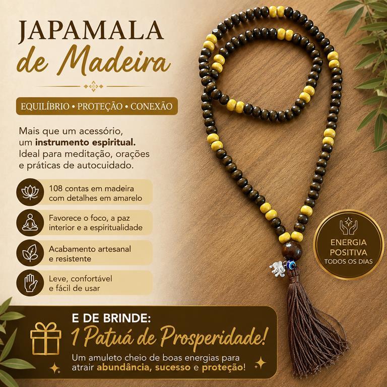 Imagem Japamala 108 Contas de Madeira Natural Colar Meditação Yoga Reiki l | Proteção Espiritua
