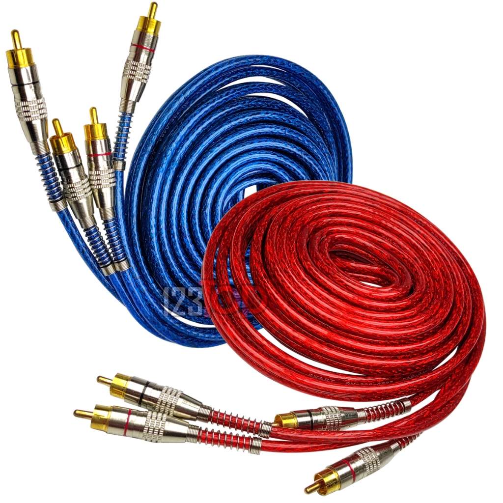 Cabo RCA 5m Blindado Dupla Blindagem Cobre OFHC Anti Ruído Som Automotivo Vermelho Premium