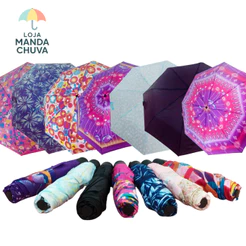 Guarda Chuva Sombrinha reforçada de bolsa dobravel grande e resistente mini estampada e preta