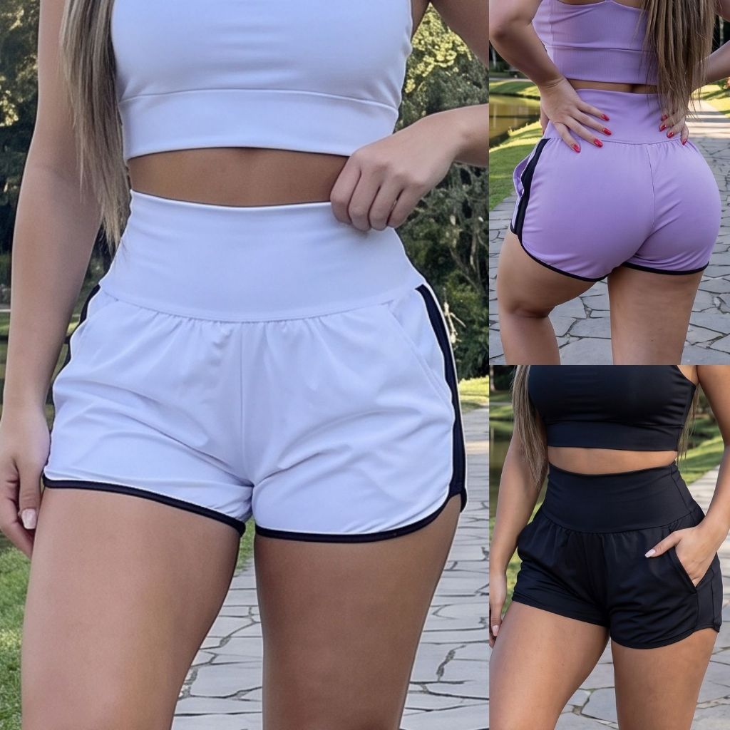 Short Academia Feminino Suplex Com Bolso Lateral Fitness Corrida Ginástica Caminhada Treino Oferta