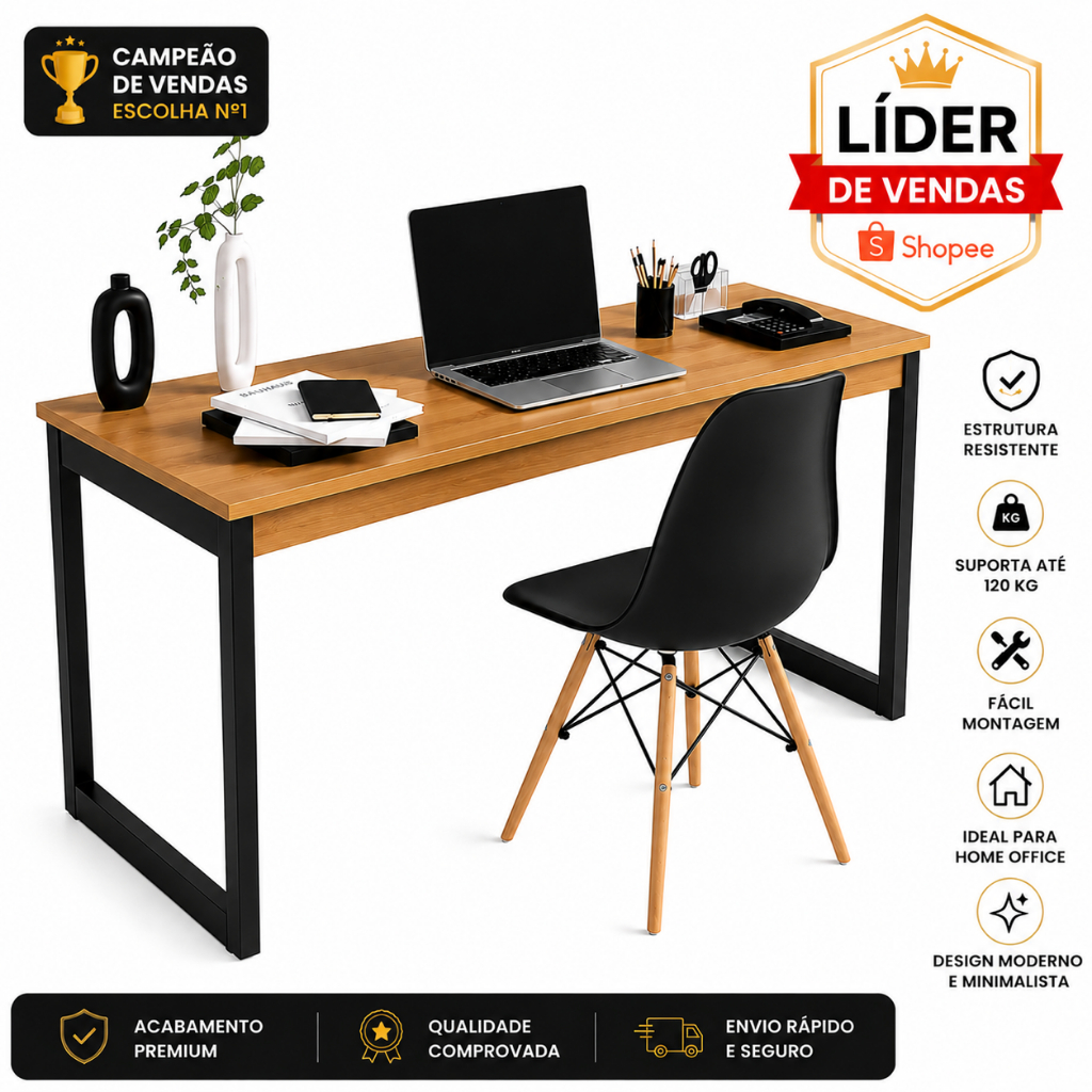 Mesa Escritório Industrial Reforçado Ferro Homeoffice 150x60 e Cadeira Pés Palito — imagem 2 de 2