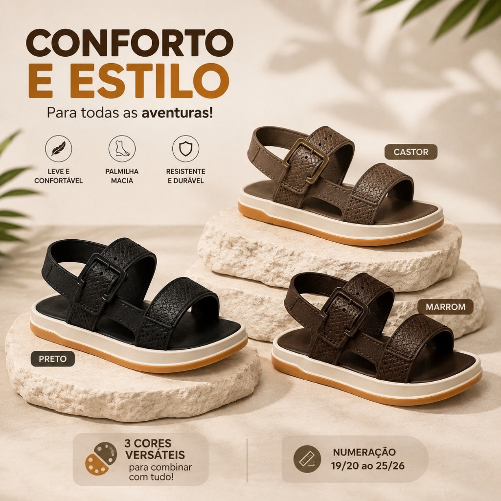 Sandália Baby Menino Papete Infantil Antiderrapante Confortável Leve Ajustável Bebê Primeiros Passos