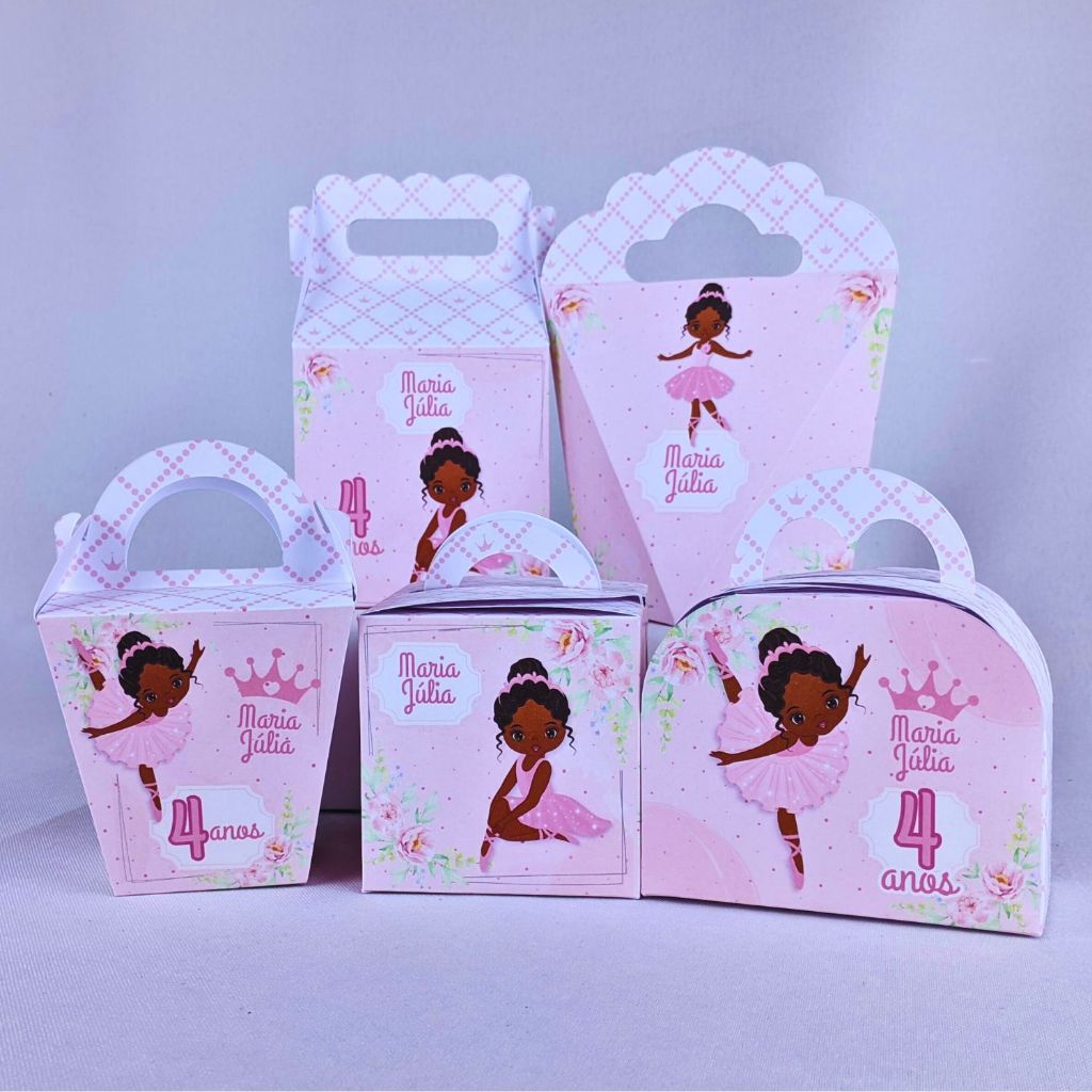 Kit 10 a 50 Caixinhas Personalizadas Com Alça Lembrancinhas Bailarina Morena Festa Aniversario Festinha Lembrança