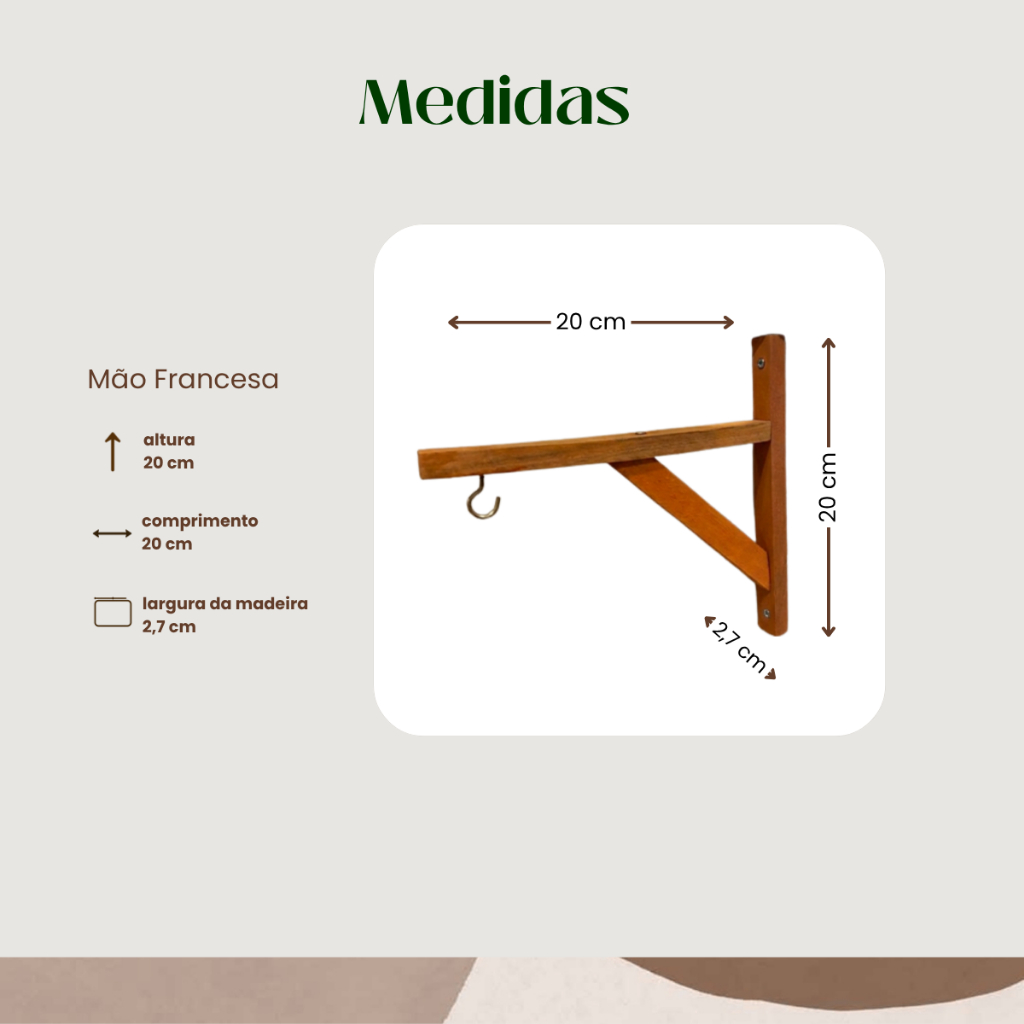 Suporte Plantas Mão Francesa Madeira Macramê Eucalipto Verniz Natural 20cm X 20cm — imagem 2 de 2