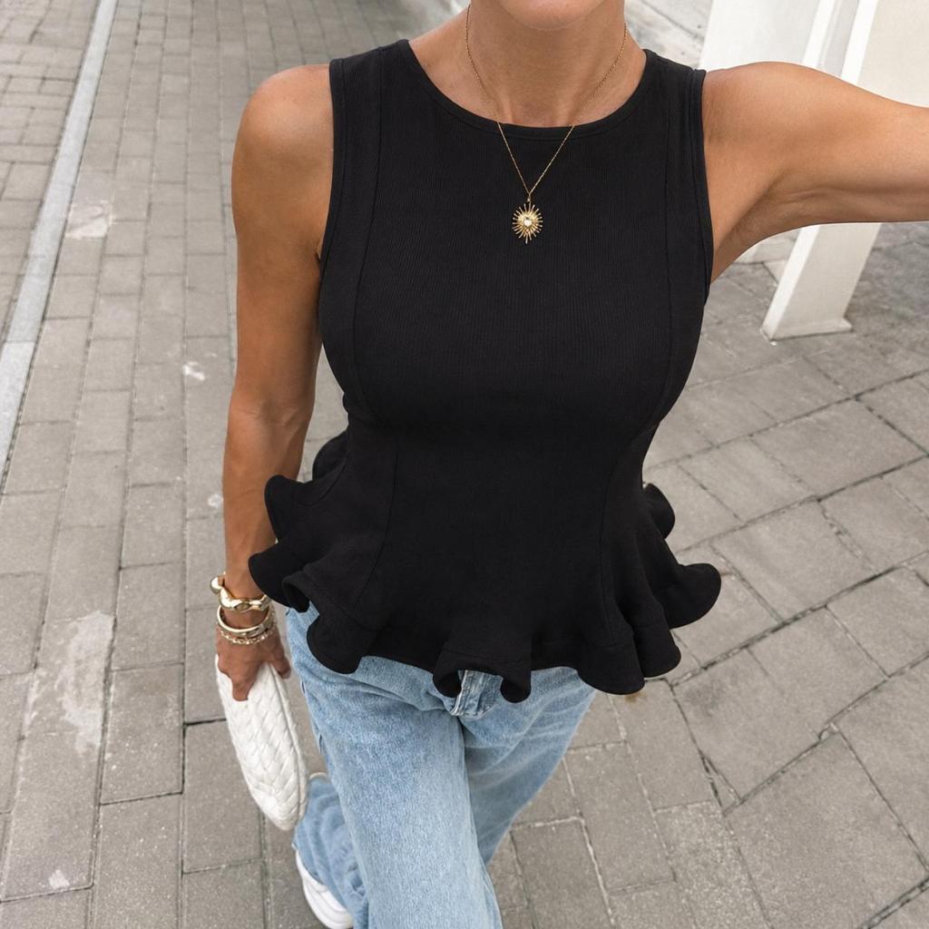 Blusa Peplum Feminina Crinol em Ribana Canelada com Barra Ondulada | Elegante, Confortável e Versátil