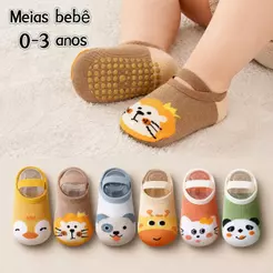 Kit 3 Pares Meias Sapatilha Antiderrapantes para Bebê 0-1/1-3 anos com Estampa de Animais LTT2720-ME6637