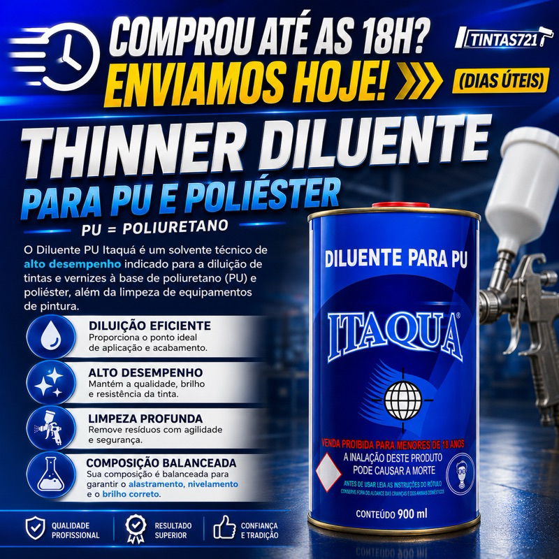 Thinner PU e Poliéster 900ml Itaqua Diluente Poliuretano Uso Profissional
