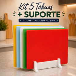 Kit 5 Tabuas De Corte 50x30 6MM + SUPORTE Profissional Antibacteriana Carnes Legumes Peixes