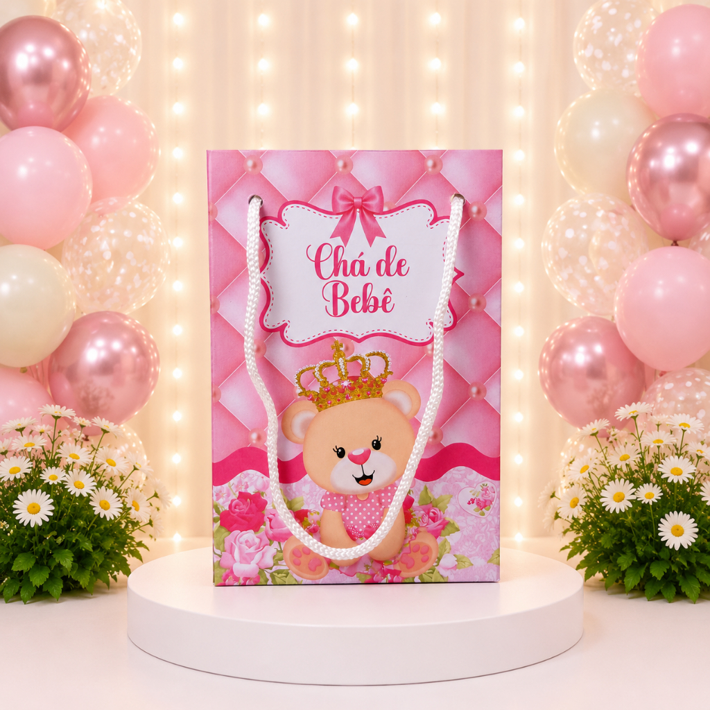 Sacolinha Surpresa Lembrancinha Personalizada Chá de Bebê Ursinha Princesa - MONTE EM CASA
