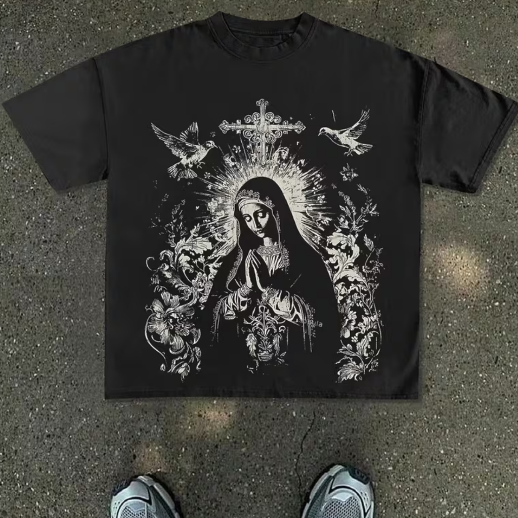 Camiseta Oversized Nossa Senhora Estampada Streetwear Masculina Feminina Unissex 100% Algodão Premium Gospel Católica