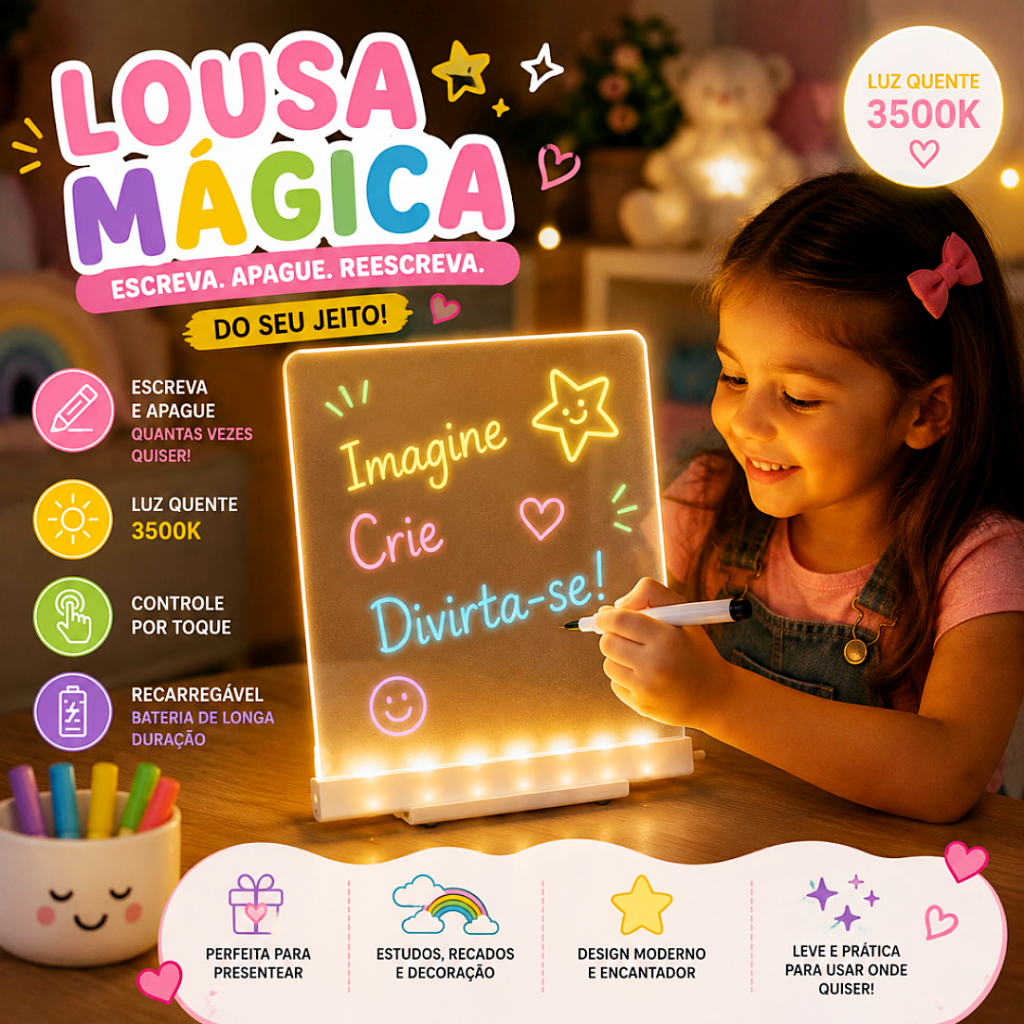 Luminária 3D Criativo Para Escrever Lousa De Mensagem Com Led Quadro Para Escrever Desenhar 3500K
