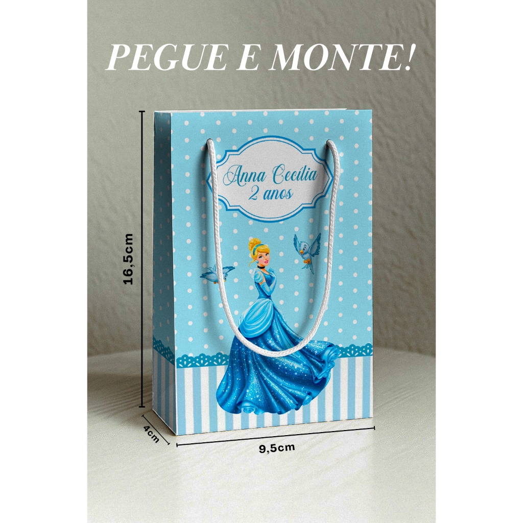 Kit Sacolinha Surpresa Cinderela P | Nome + Idade | Lembrancinha Personalizada