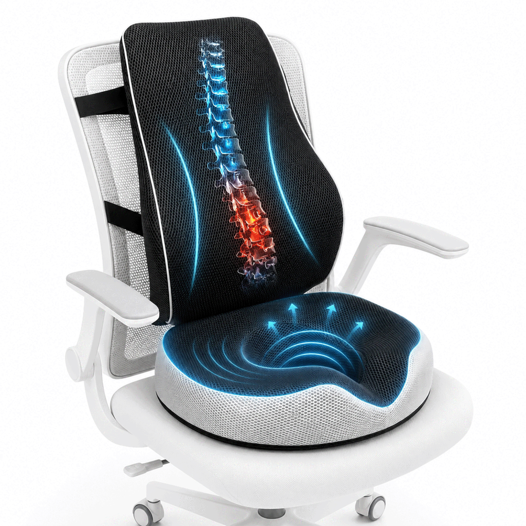 Kit Almofada de Apoio Lombar e Assento Ergonômico Ortopédico