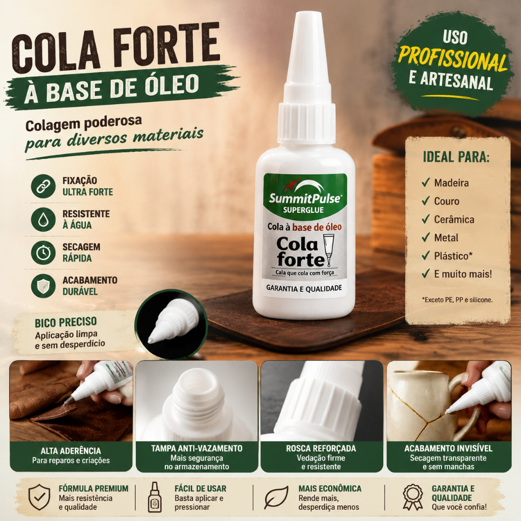 Cola Instantânea Oily Super Forte para Couro, Plástico, Madeira e Mais,Vários Kits Disponíveis (1, 2 ou 3 Peças)