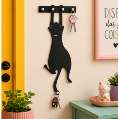 Porta Chaves Gato Pendurado Decorativo Com Ganchos Mdf 3mm