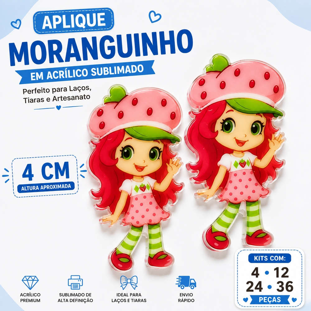 Aplique Moranguinho Acrílico 4 cm Aplique para Laços Infantil e Artesanato Kit 4 12 24 36 Peças