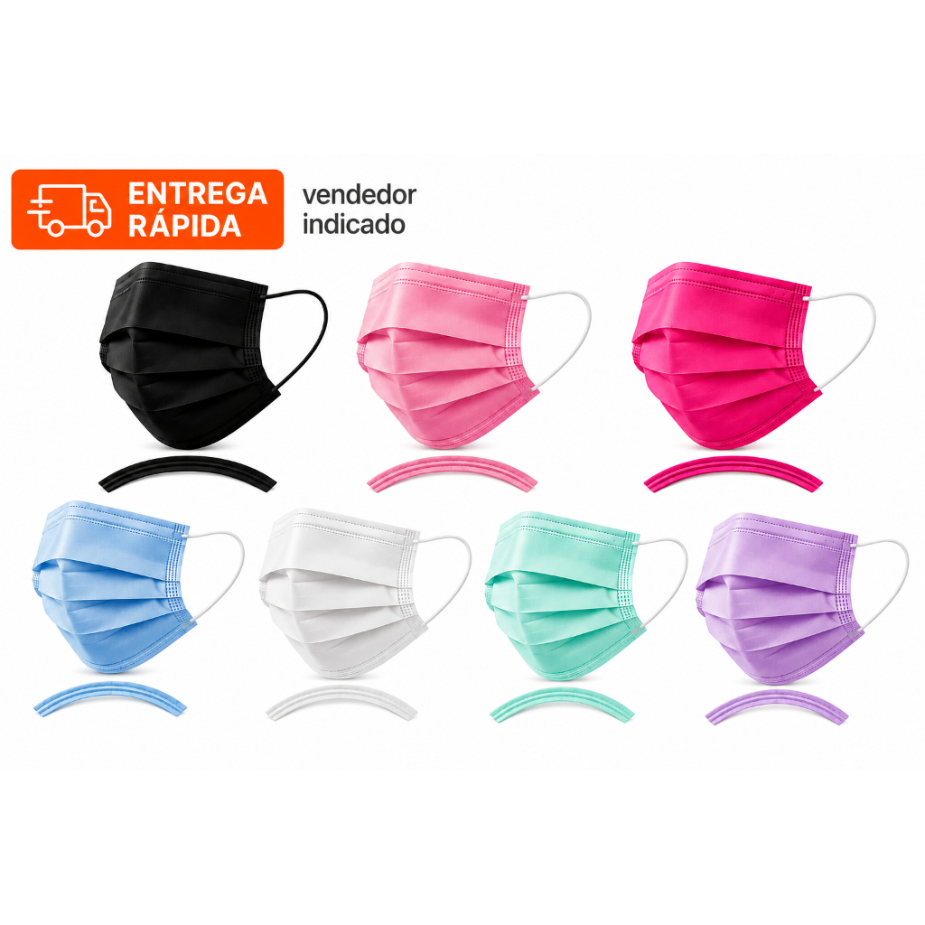 Máscara Descartável Tripla com Elástico | Cores Variadas | Envio Imediato