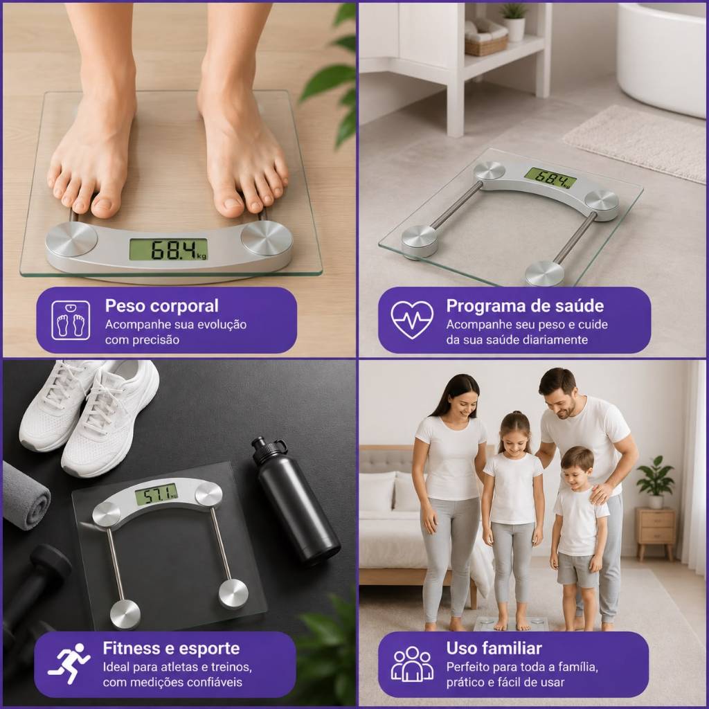 balança Corporal Transparente Quadrda Digital até 180kg Com Vidro Temperado Premium Acompanha Pilha — imagem 2 de 2