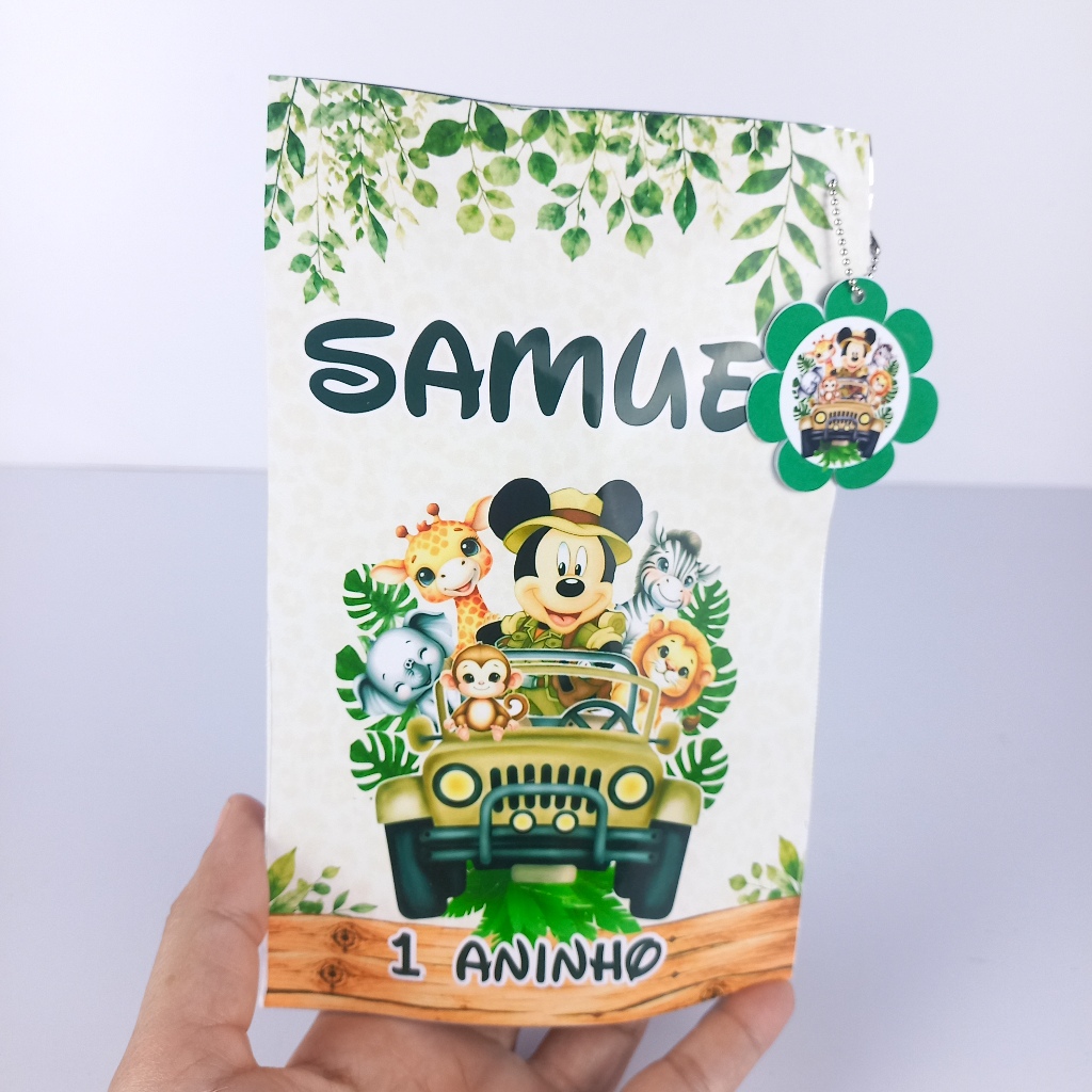 SAQUINHO METALIZADO 12X18 MICKEY SAFARI PERSONALIZADO PARA LEMBRANCINHA FESTA INFANTIL ANIVERSÁRIO