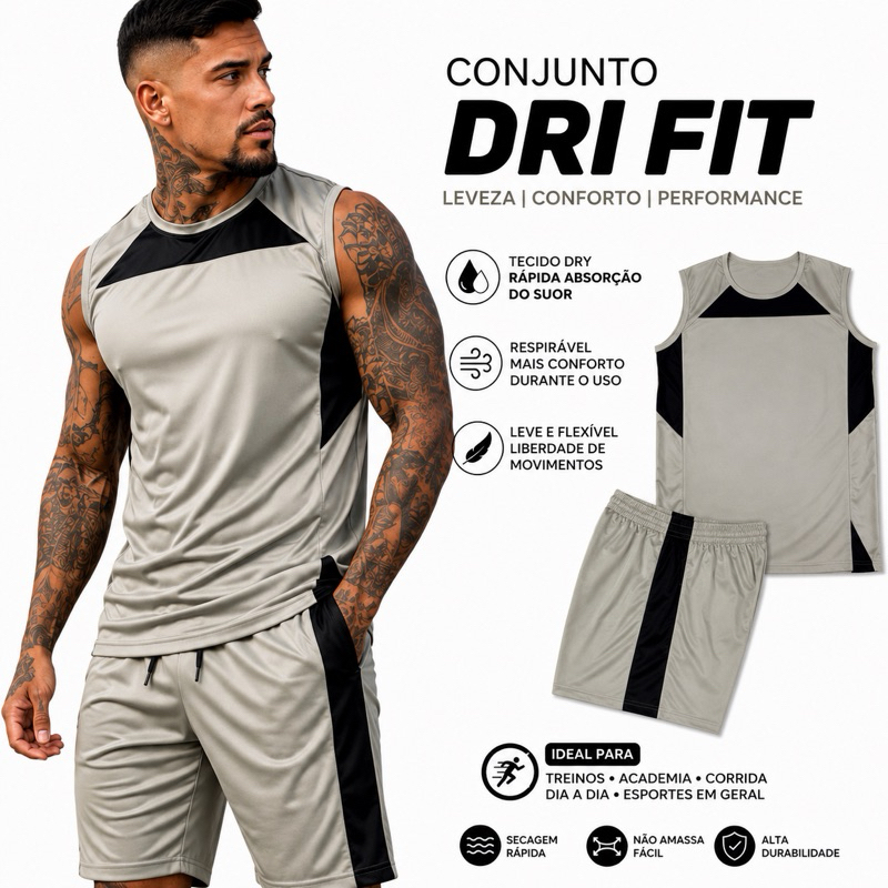 Conjunto Dri Fit Masculino Regata + Bermuda Academia Fitness Corrida Treino Esportivo Leve Respirável Secagem Rápida