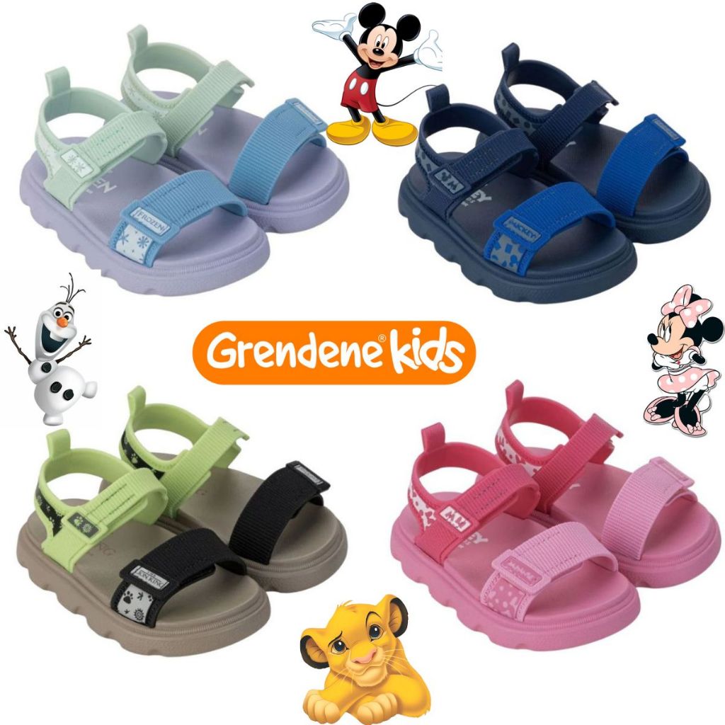 Sandália Infantil Disney Baby Stitch Mickey Minnie Frozen Rei Leão Grendene Kids Menino e Menina Verão Velcro