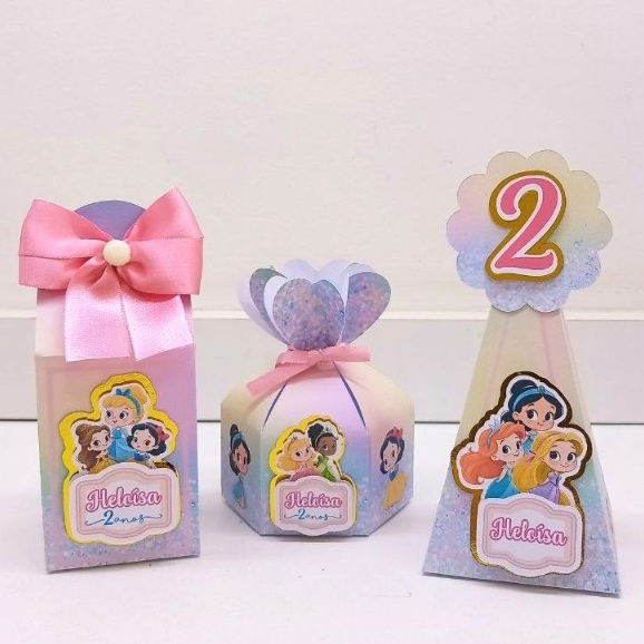 Kit Caixinhas Personalizadas Princesas Cute|Lembrancinhas prontas para Festa com laço e aplique
