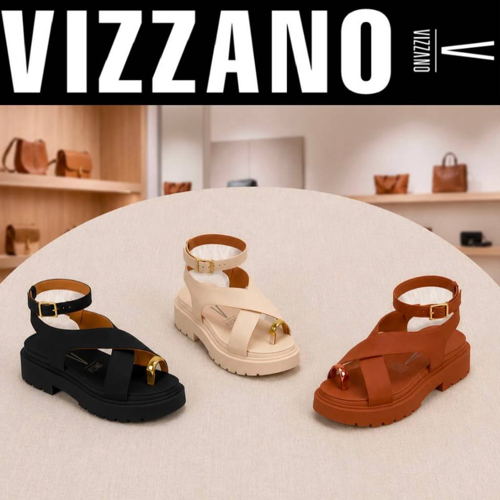 Sandália Feminina Vizzano Original Plataforma Detalhe Dourado Tratorado Confortável Antiderrapante