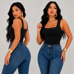 Blusa Regata Feminina Canela da Lisa Ribana Camiseta Básica Blusa Casual.