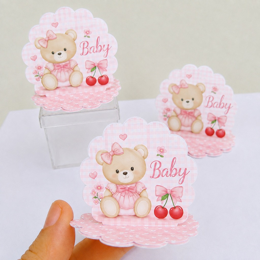 Kit Aplique 3D, 10, 20, 30 ou 40 und. Tag URSINHA BABY Personalizada Lembrancinhas Festa infantil Aniversário