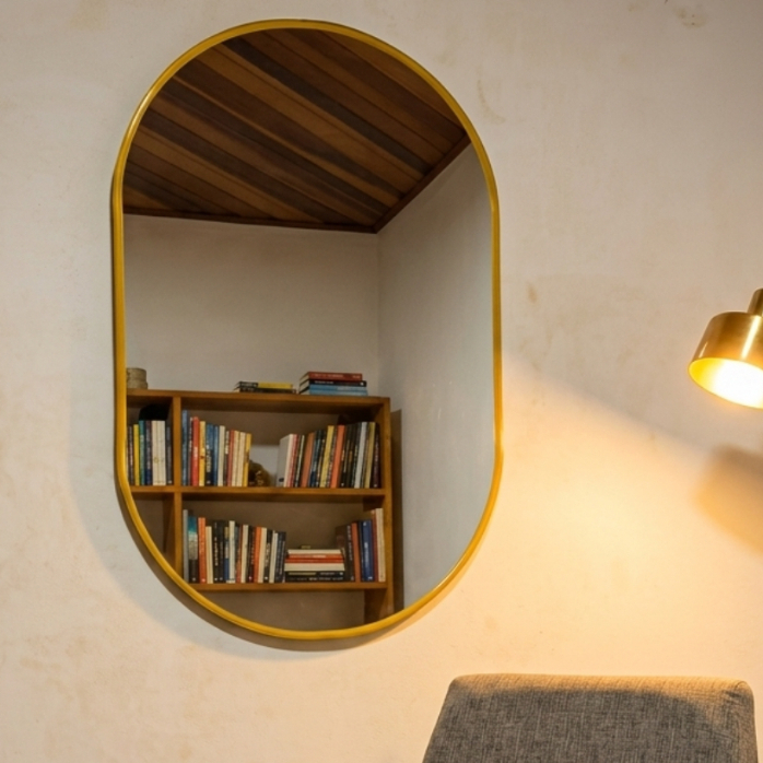Espelho Oval Decorativo com Moldura Flexível Luxo para Parede Quarto Sala Banheiro Moderno