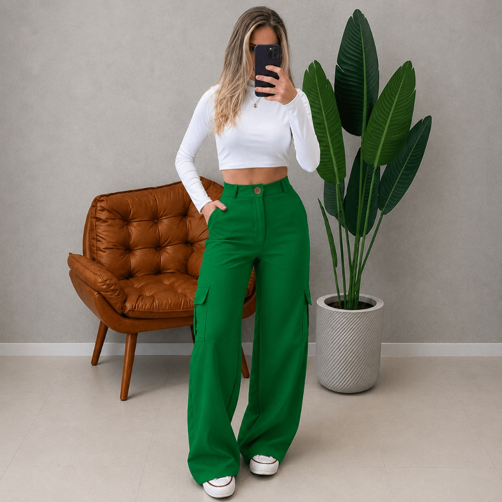 Calça CARGO Fashion Feminina Alfaiataria WideLeg