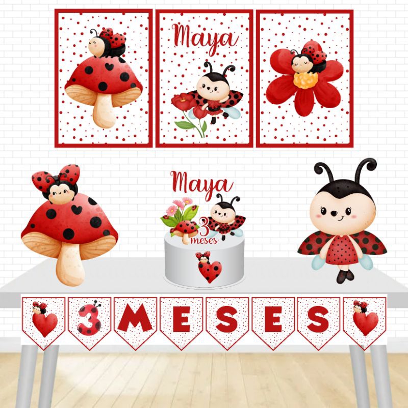 Kit Festa Só um Bolinho- Joaninha Fofa-Decoração Aniversário/Mesversario infantil menina-Kit Personalizado
