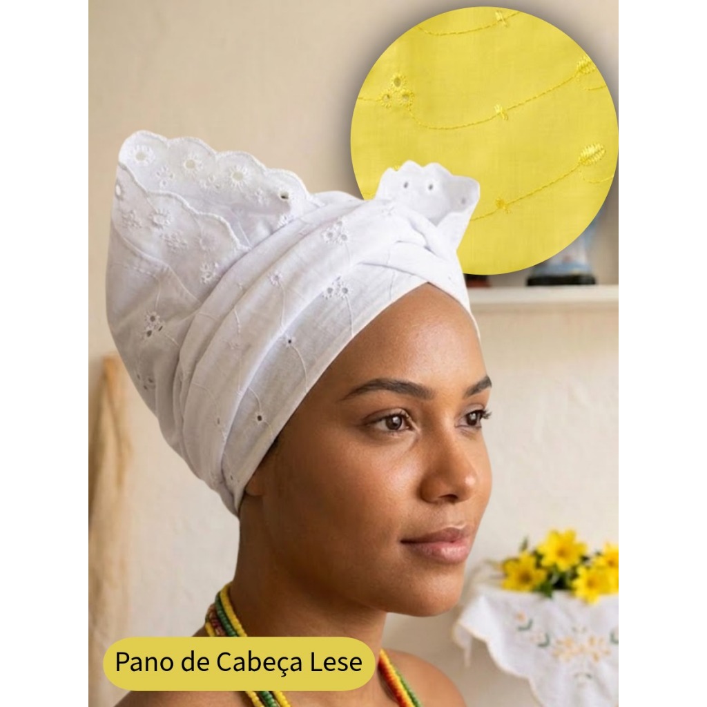 Pano de Cabeça Ojá Lese Branco Amarelo Umbanda Candomblé