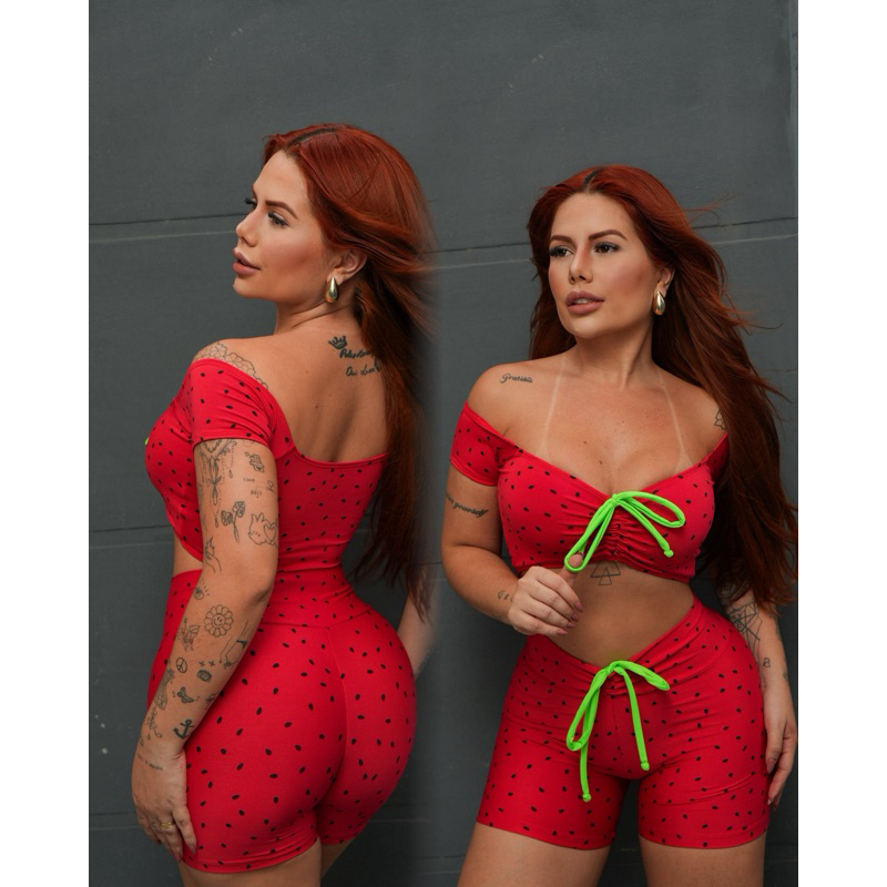 Conjunto Top Ciganinha e SHORT com cordinha ou Top Cruzado fitness gringa tik tok treino academia