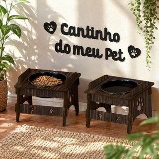Kit 2 Comedouros Para Pet Pequeno Com Quadro Cantinho Do Meu Pet De Brinde