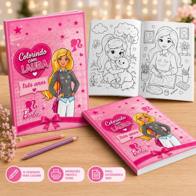 Livrinho para Colorir, Barbie  Personalizado com Nome e idade | Lembrancinha Infantil de Aniversário