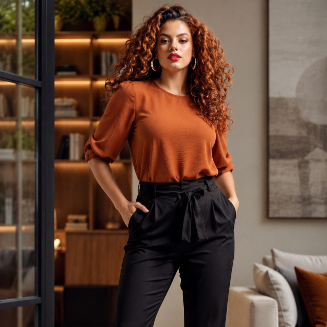 Blusa Feminina Manga 3/4 MARIA Tecido Duna Tendência Lisa Básica Elegante Social Moda Blogueira