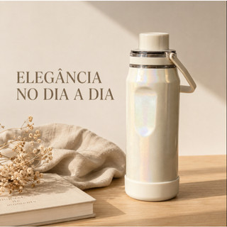 Garrafa Isolante Portátil Perolada 650ml 850ml com Alça Design Delicado para Casa Trabalho Estudo Academia e Dia a Dia