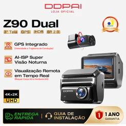 DDPAI Z90 4K+2K Câmera Veicular Visão Noturna Suporte Monitoramento Remoto GPS ADAS WiFi 3" Tela