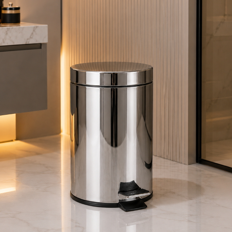 Lixeira Inox Redonda com Pedal 3L 5L 12L Cesto Removível Banheiro Cozinha Escritório