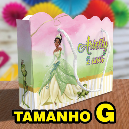 Sacolinha Princesa Tiana Grande TAMANHO G Ondulada Personalizada Kit Festa Os Rosas Lembrancinha Sacola Princesas