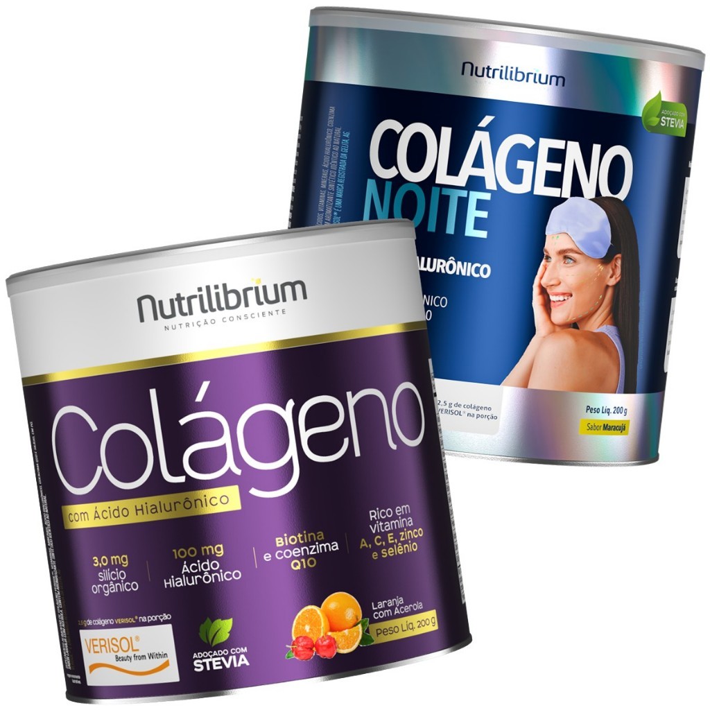Kit Colágeno Verisol Ácido Hialurônico 200g + Colágeno Noite Magnésio 200g Nutri
