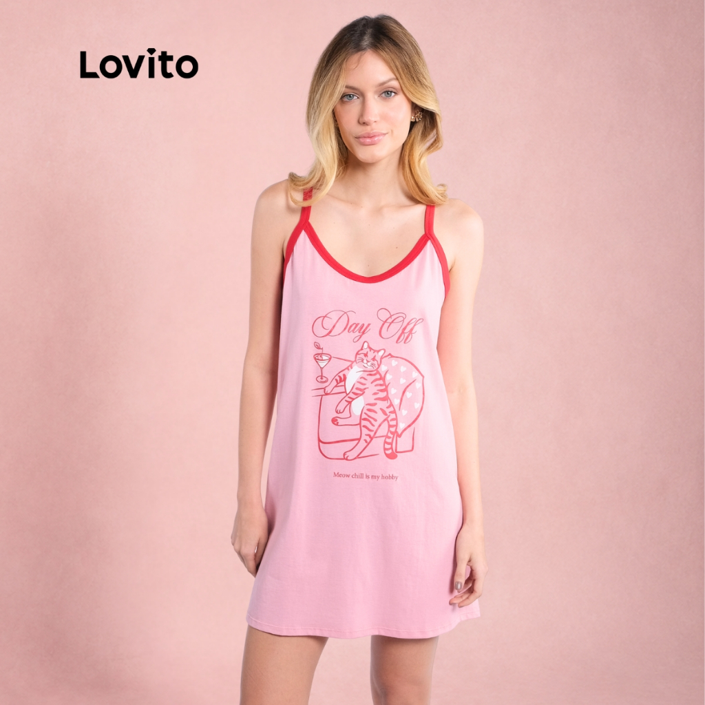 Lovito Camisola Feminina Estampa Alças Finas Com Vivo Contrastante SDB18941924