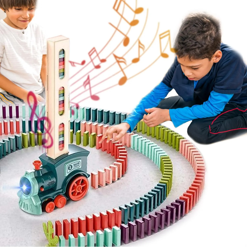 Trem Dominó Infantil com Luz Som Brinquedo 60 Pçs Aniversário Natal
