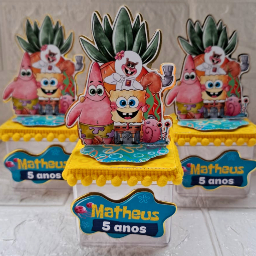 Lembrancinha para aniversário Bob Esponja caixa acrílica 6x6 |  personalizado bob esponja | Aniversario Bob Esponja