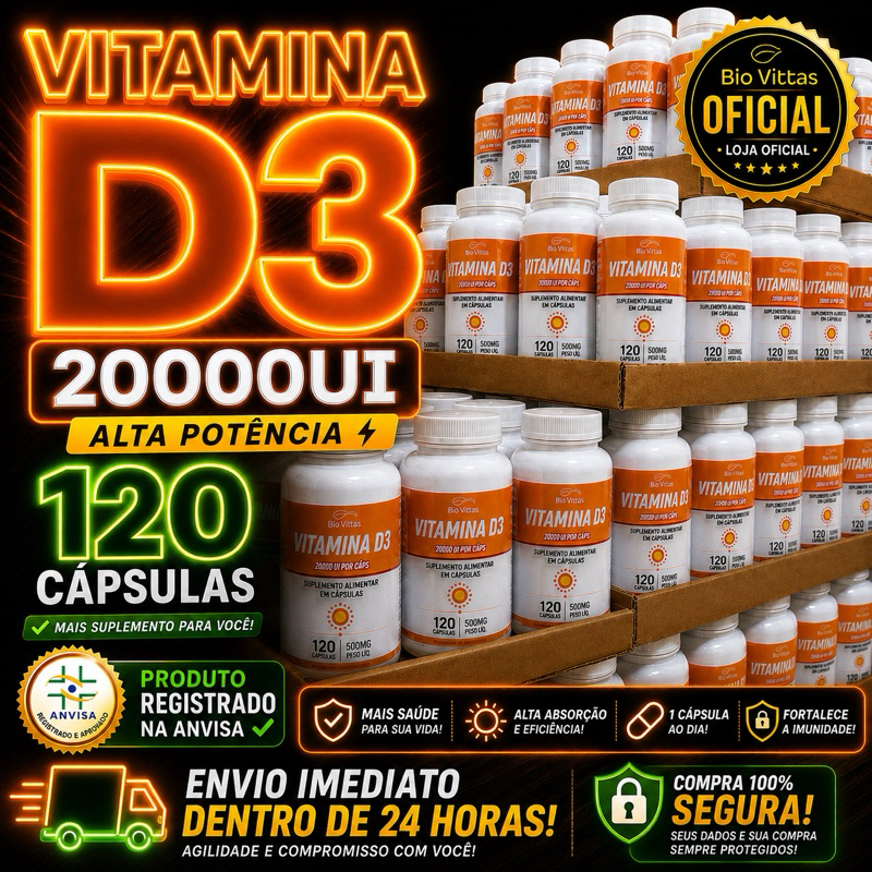 VITAMINA D3 2000UI BIO VITTAS – IMUNIDADE FORTE + SAÚDE ÓSSEA | ALTA POTÊNCIA