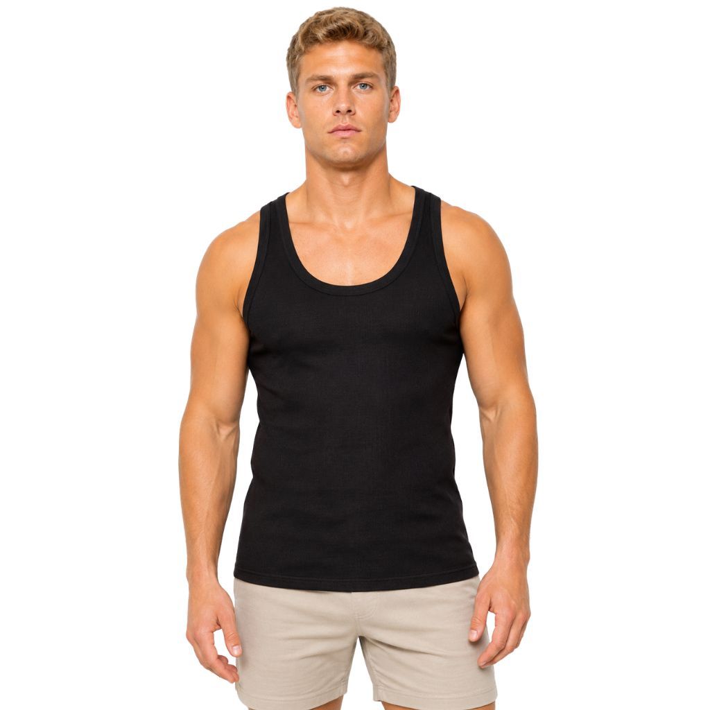 Regata Masculina Canelada Machão Estilo Americano Algodão Slim Elastano Alça Larga Academia Verão