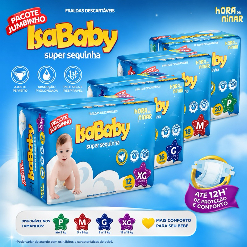 👶 Fralda IsaBaby Super Sequinha – Conforto e Proteção para o seu Bebê! 💙