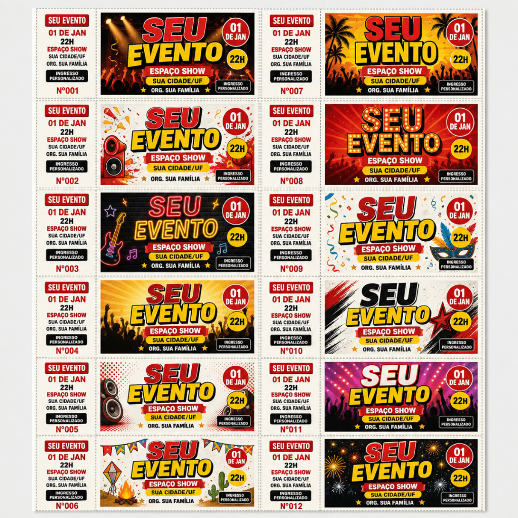 Kit Ingresso Personalizado Em Papel Moeda Para Eventos Show Festa
