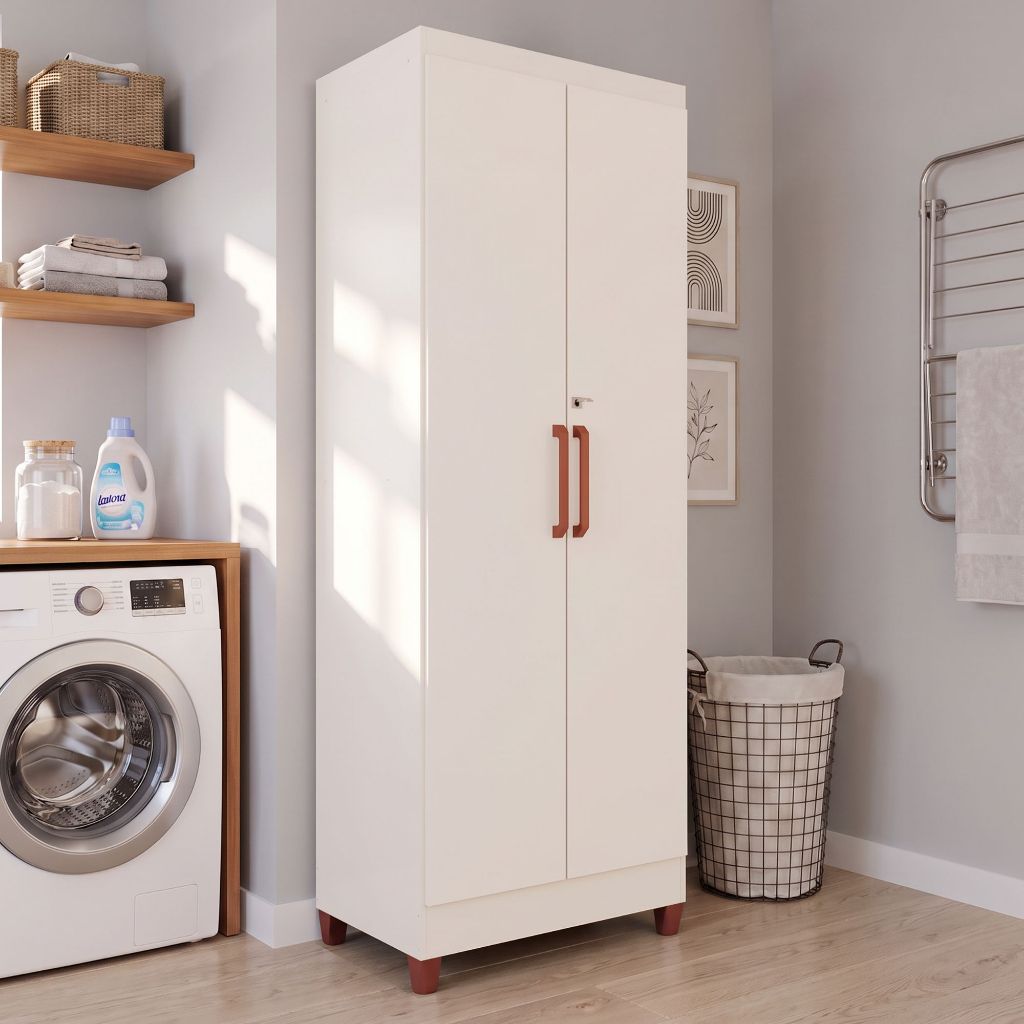 Armário Multiuso Slim 100% MDF 2 portas com Chave e kit de pés